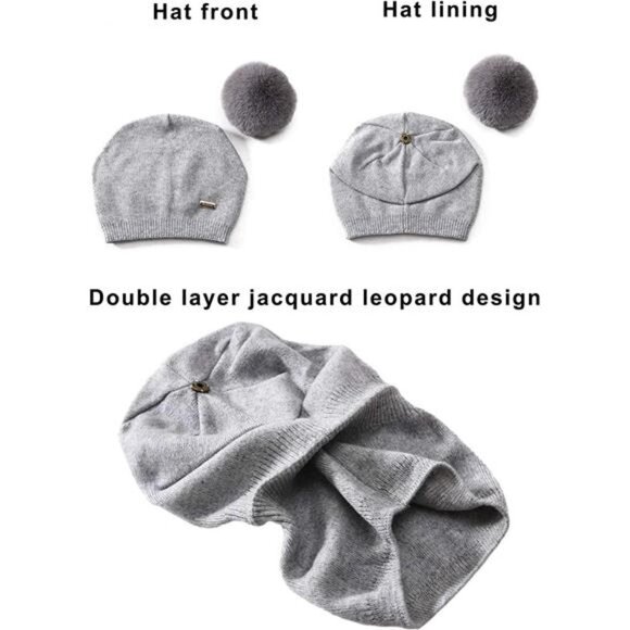 Women Winter Soft Warm Skull Caps Beanie Hats with Pompom